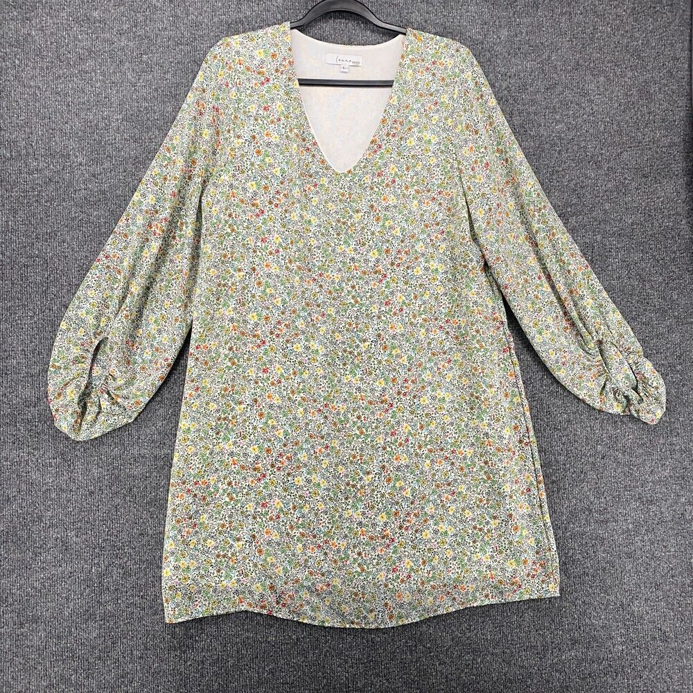 Louna Dress Womens L Floral V-Neck Shift Mini Boho Cottagecore Feminine Coquette